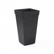 Ghiveci flori cu sistem autoirigare, 27.5x27.5x50cm, cauciuc reciclat, efect ciment, negru, Symphony
