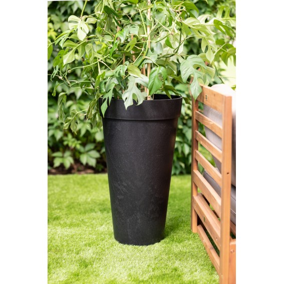 Ghiveci flori cu sistem autoirigare, 37.5x37.5x66cm, cauciuc reciclat, efect ciment, negru, Aria