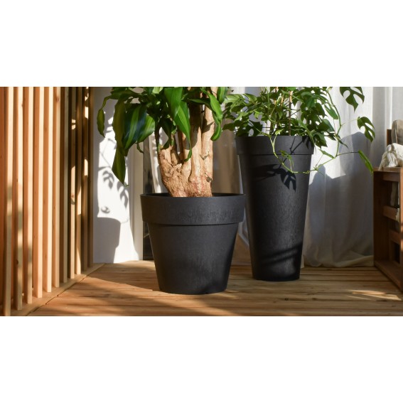 Ghiveci flori cu sistem autoirigare, 37.5x37.5x66cm, cauciuc reciclat, efect ciment, negru, Aria