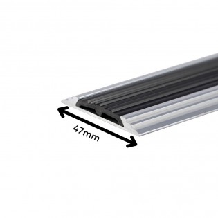 Profil trepte, aluminiu, 47mmx300cm, argintiu, drept, antiderapant cu banda de cauciuc, 2151, Ersin