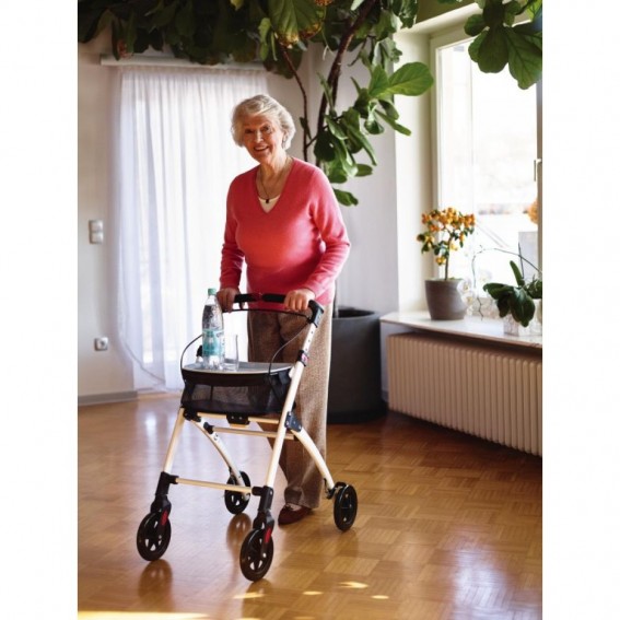 Cadru ajutator pliabil pentru mers in interior cu roti (rolator), Ridder, premium, cu cos si tava, A0300301, Pit