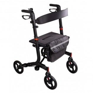Cadru ajutator pliabil pentru mers cu roti (rolator), Ridder, negru, cu lampa LED, sonerie, suport baston si suport pahar, A134110, Comfort
