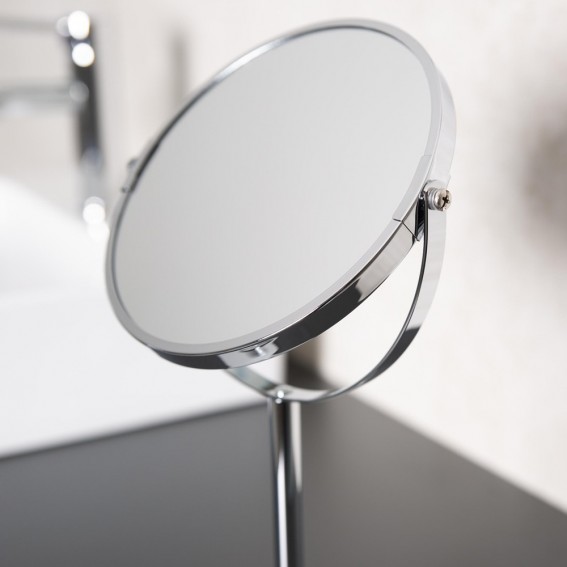 Oglinda cosmetica stativa, Ridder, crom, metal/sticla, diametru Ø 17 cm, marire 1x / 5x, Pocahontas M