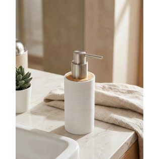 Dozator sapun lichid polirasina/bambus, alb, capacitate 300ml, Kyoto