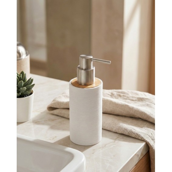 Dozator sapun lichid polirasina/bambus, alb, capacitate 300ml, Kyoto