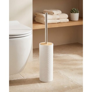 Perie WC polirasina/bambus, 9.2x40x9.2cm, alb, Kyoto