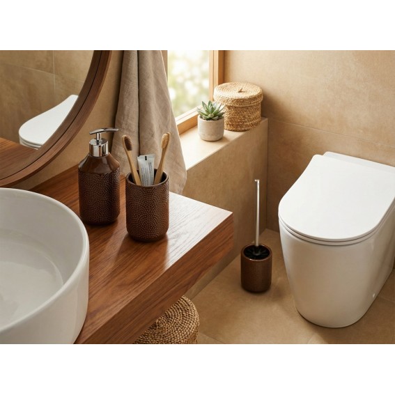 Set accesorii baie, maro inchis, ceramica, Bow