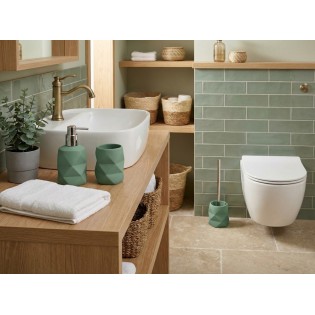 Set accesorii baie, verde salvie, polirasina, Crackle