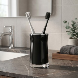 Suport pentru periute dinti, negru lucios, plastic acrilic, Disco