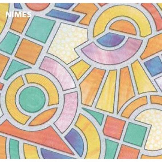 Folie geam autoadeziva, vitraliu, efect geam sablat, model geometric, multicolor/semitransparent, 67.5cmx15m, Gekkofix, Nimes