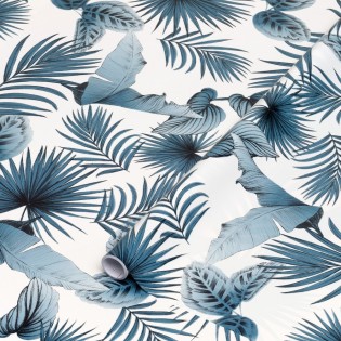 Autocolant mobila, alb, model frunze tropicale albastru petrol, 45cmx2m, d-c-fix, Botanicals
