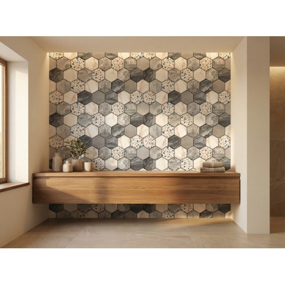 Autocolant perete, model hexagoane, gri/bej, 45cmx15m, Vénilia
