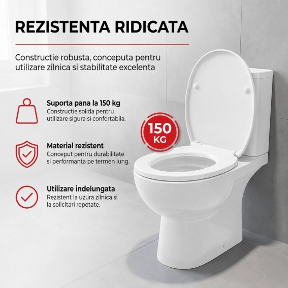 Capac WC cu inchidere lenta si sistem easy clean, alb, duroplast, Ronda