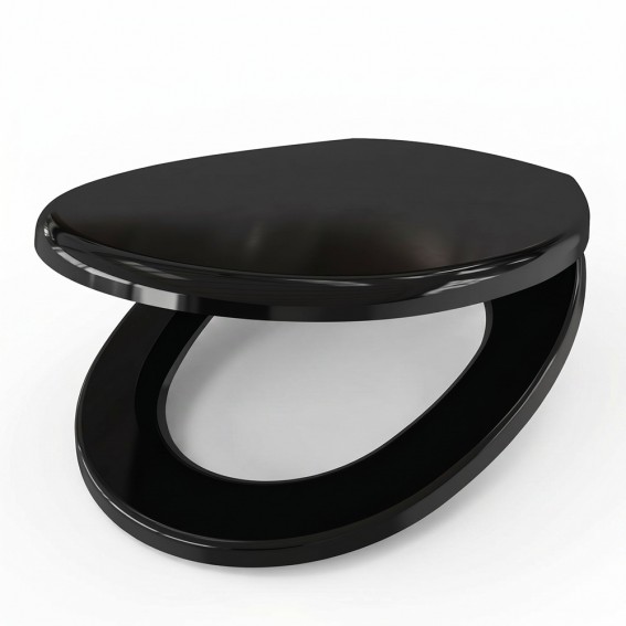 Capac WC cu inchidere lenta si sistem easy clean, negru, duroplast, Ronda