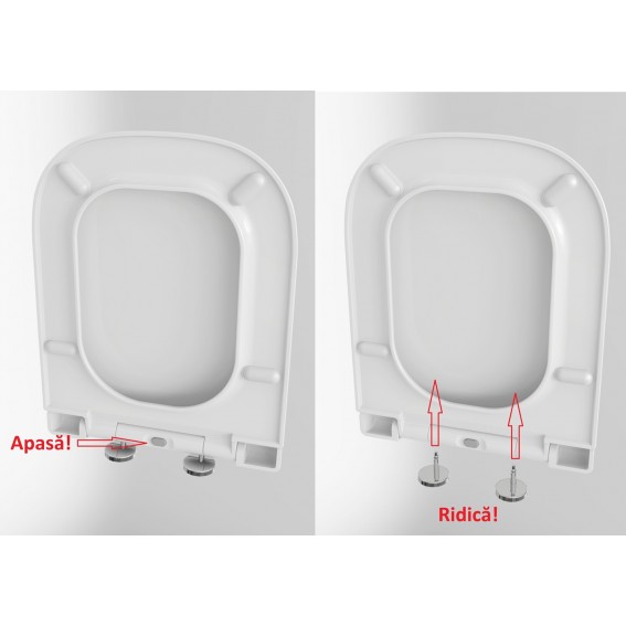 Capac WC cu inchidere lenta si sistem easy clean, alb, polipropilena, Kadiks