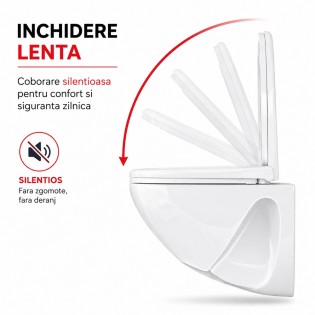 Capac WC cu inchidere lenta si sistem easy clean, alb, polipropilena, Asturia