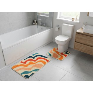 Set 2 covorase baie model abstract, Davo Pro, multicolor, poliamida, 50x80 cm + 50x50 cm