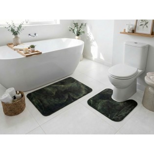 Set 2 covorase baie model frunze, Davo Pro, verde/ negru, poliamida, 50x80 cm + 50x50 cm