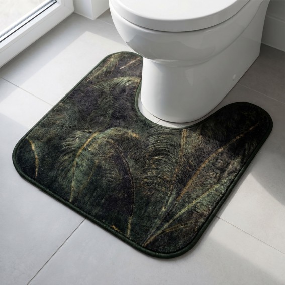 Set 2 covorase baie model frunze, Davo Pro, verde/ negru, poliamida, 50x80 cm + 50x50 cm