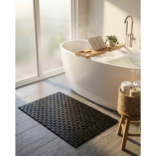 Covoras baie, lemn de bambus, 50x70cm, negru, dreptunghiular, Palito