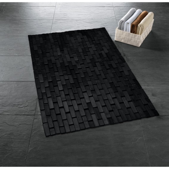 Covoras baie, lemn de bambus, 50x70cm, negru, dreptunghiular, Palito