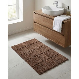 Covoras baie, model geometric, 60x100cm, maro, bumbac reciclat, Tiles
