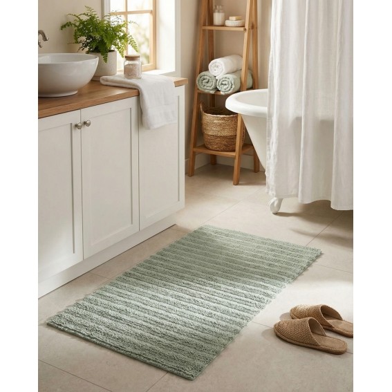 Covoras baie, doua fete, 60x100cm, verde salvie, bumbac reciclat, Yara