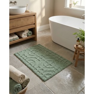 Covor baie,  60x90 cm, verde salvie, bumbac reciclat, model abstract, Mosaic