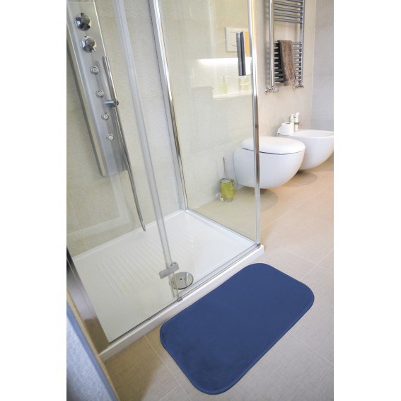Covoras de baie din microfibra, albastru, 50x80cm, ultra absorbant, anti-alunecare, Merlino