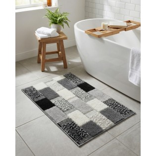Covoras baie tip prosop, 50x80cm, antiderapant, forme geometrice, gri, Bagno