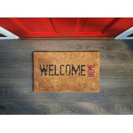 Covoras intrare dreptunghiular, fibra naturala cocos, 40x70cm, antiderapant, model welcome home, Cocco Stamp