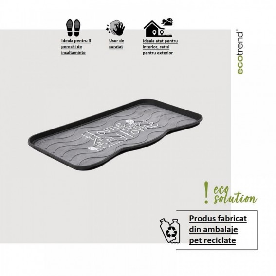 Tavita incaltaminte pentru 3 perechi, 38x75cm, gri/negru, model Sweet Home, polipropilena reciclata