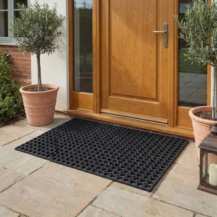 Covoras intrare antiderapant, 80x120cm, model fagure, negru, cauciuc reciclat, Honeycomb
