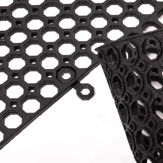 Set 2 conectori pentru covoras intrare antiderapant, model fagure, negru, cauciuc reciclat, Honeycomb