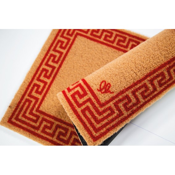 Covor intrare antiderapant, model grecesc, rosu, poliester si cauciuc termoplastic, 40x65cm, Eco Cocco Classico