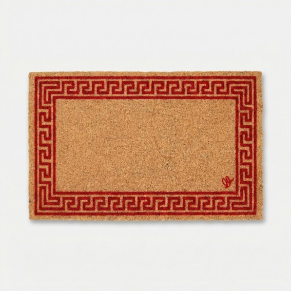 Covor intrare antiderapant, model grecesc, rosu, poliester si cauciuc termoplastic, 40x65cm, Eco Cocco Classico