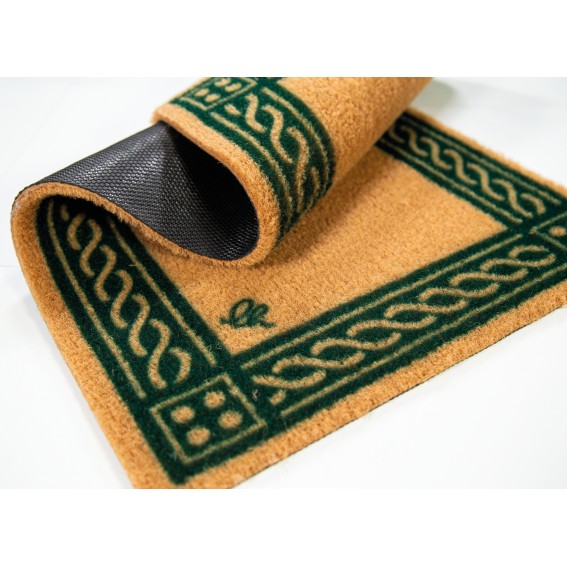Covor intrare antiderapant, model ornamental clasic, verde, poliester si cauciuc termoplastic, 40x65cm, Eco Cocco Classico