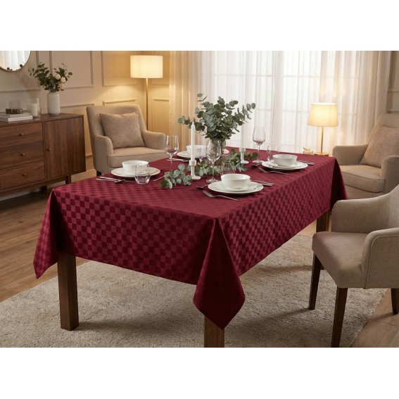 Fata masa textila anti-patare impermeabila, 140cmx180cm, bordo, poliester cu tesatura tip jacquard, Damina, Gemitex