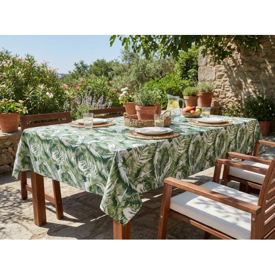 Fata de masa din material textil, imitatie frunze verzi, 50% bumbac 50% poliester, 140x180 cm, Davo Pro Drill Monstera Clasic