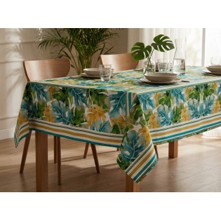 Fata de masa material textil, imitatie frunze multicolore, 140x180 cm, 50% bumbac 50% poliester, Davo Pro Drill Monstera Elegant