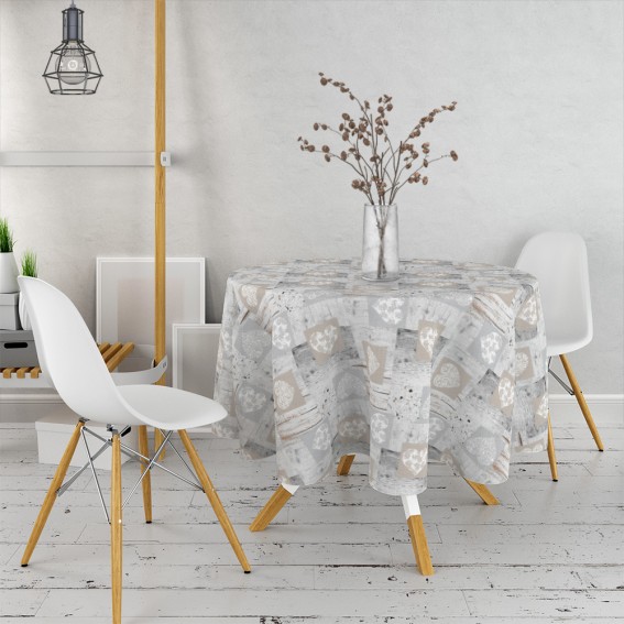Fata de masa musama rotunda, inimioare, 140cm, gri, PVC, Dolce Vita