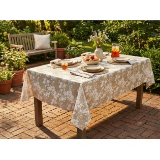 Fata de masa musama, 140cmx20m, bej/alb, model floral, pvc, Bottigelli