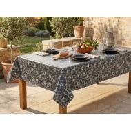 Fata de masa musama, 120cmx160cm, negru, model flori albe, pvc, Gemitex