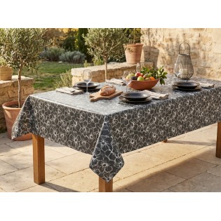 Fata de masa musama, 120cmx160cm, negru, model flori albe, pvc, Gemitex