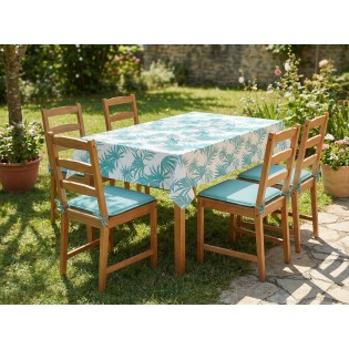 Set fata masa musama (120x160 cm) + 4 perne scaun (40x40 cm), frunze palmier, turcoaz, Gemitex