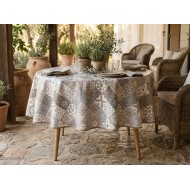 Fata de masa rotunda musama, model faianta in stil marocan, 160cm, alb/bej, PVC, Dolce Vita