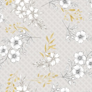 Fata de masa musama, 140cmx20m, gri/alb, model floral, pvc, Bottigelli