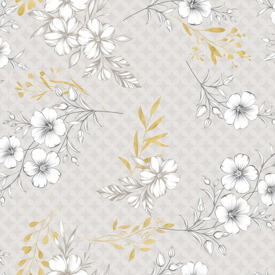 Fata de masa musama, 140cmx20m, gri/alb, model floral, pvc, Bottigelli