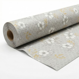 Fata de masa musama, 140cmx20m, gri/alb, model floral, pvc, Bottigelli