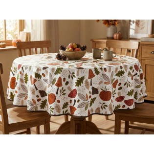 Fata de masa musama rotunda, ciuperci, 140cm, multicolor, PVC, Dolce Vita